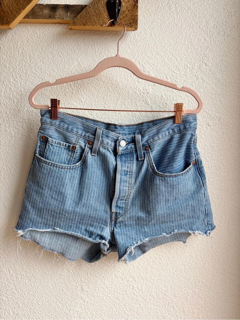 Levi’s 501 Raw Hem Railroad Stripe Shorts 30